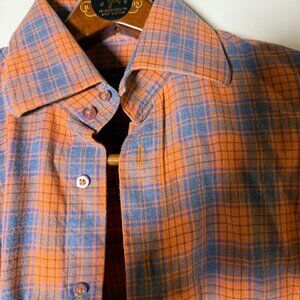 Kuhlman Flannel Button Up Long Sleeve Orange & Gray/Blue Plaid Fall Sz 40